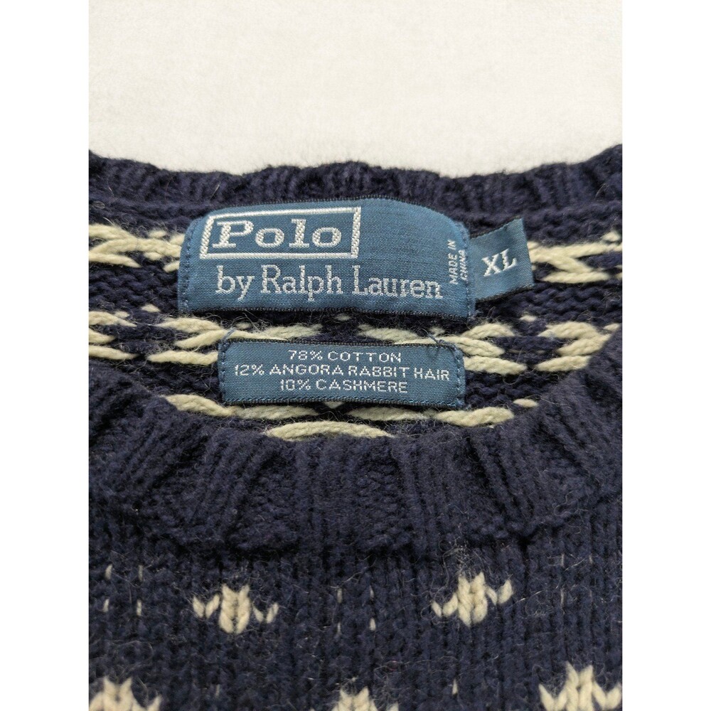 Polo Ralph Lauren Vintage Reindeer Shield Fair Isle Sweater XL Angora Cashmere - Picture 4 of 7
